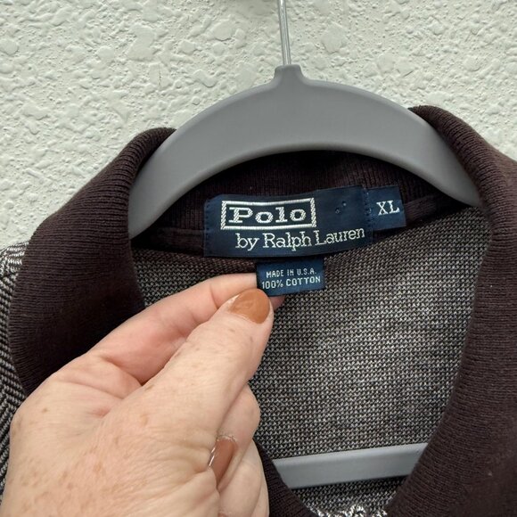 VTG Polo Ralph Lauren Herringbone USA Made Cotton Short Sleeve Shirt Mens sz XL - Picture 2 of 9